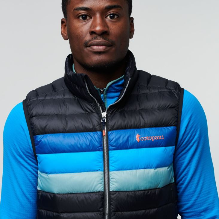 Cotopaxi chaleco de plumas fuego hombres ropa negro/rayas pacíficas 26600T125
